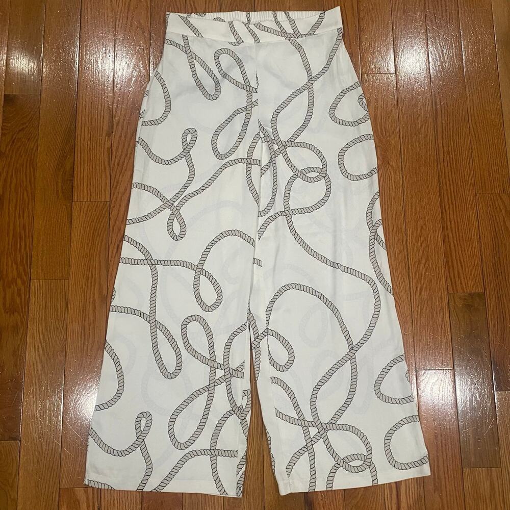 Joie Ivory Rope Print Pattern White Wide Leg Pants Women’s L